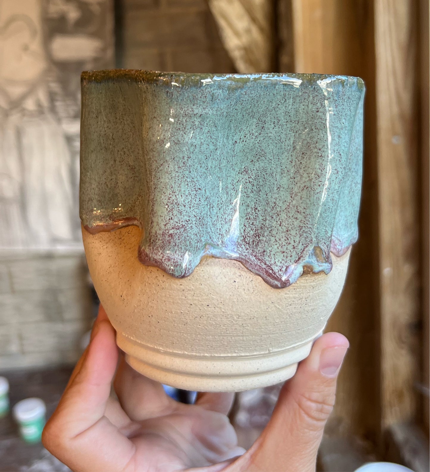 Half Glazed Blue Pot