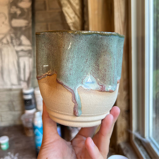 Half Glazed Blue Pot